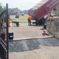 Armstrong's work for all kinds of clients across Scotland, Northern England & Yorkshire, here preparing the ground for tarmac at a cattery in Livingston EH47, Summer 2021 Work in progress tar paving a yard in Scotland