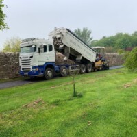 Another load of the black stuff, expertly laid by Armstrong's catering to farms & country estates across Northumberland & Scotland 8 wheeler tipping tarmac in Berwick